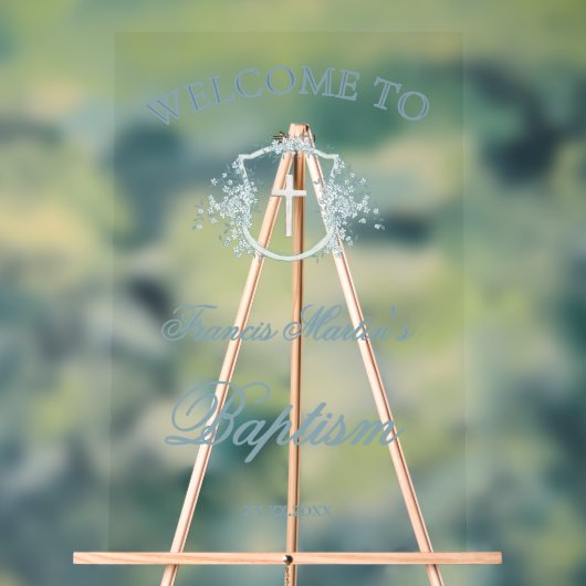 blumengeschmücktes Wappen | Taufe Acrylschild (Neutral)