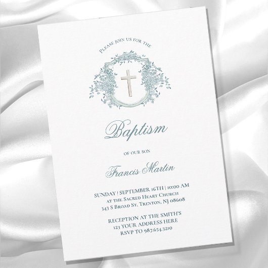 blumengeschmücktes Wappen | Taufe Einladung