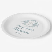 blumengeschmücktes Wappen | Taufe Pappteller (Schrägansicht)