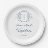 blumengeschmücktes Wappen | Taufe Pappteller (Vorderseite)