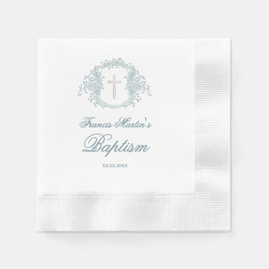 blumengeschmücktes Wappen | Taufe Serviette (Vorderseite)