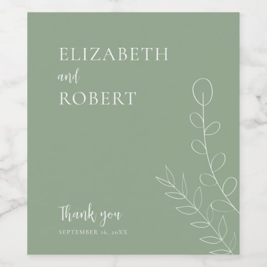 Blumengeschoss Grün Elegantes Minimalistisches Hoc Weinetikett (Einzelnes Label)