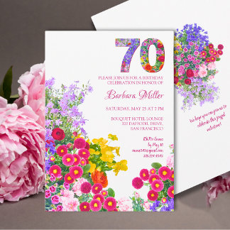 Blumengestalt 70. Geburtstag - Gartenfeier Design Einladung