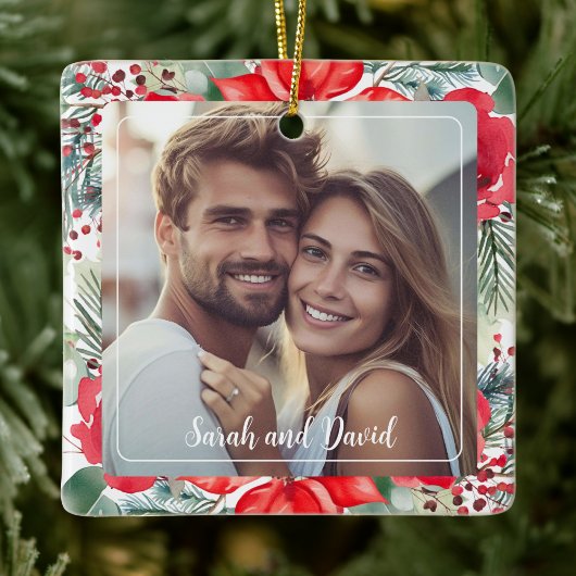 Blumengestalt Unser erstes Verlobtes Foto zu Weihn Keramikornament