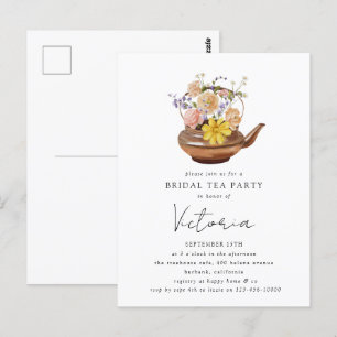 Blumengestaltete Teekanne Hochzeitsdusche-Teeparty Postkarte