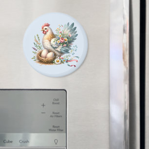 Blumengestaltetes Huhn mit Eiern Vintage Farmhouse Magnet