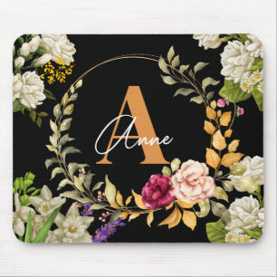 Blumengesteckdesign auf schwarzem Hintergrund, ind Mousepad
