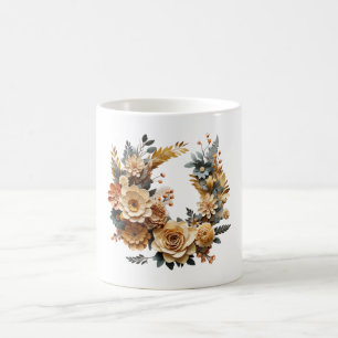 Blumengesteckdesign Eleganter Blumenkreisrahmen Kaffeetasse