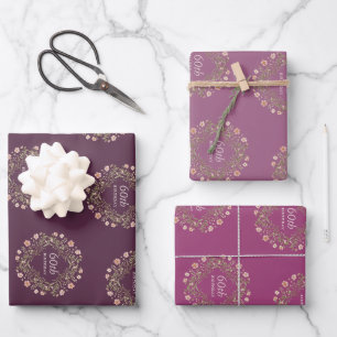 Blumengesteckter Kranz 60. Geburtstag Geschenkpapi Geschenkpapier Set