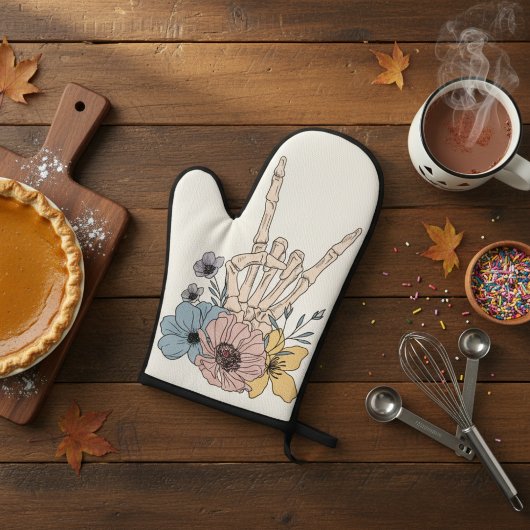Blumengestein auf Skeletthandschuh Mitt Ofenhandschuh