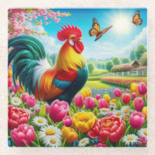 Blumengestelle/Federhirsche/Hühnerbilder Glasuntersetzer