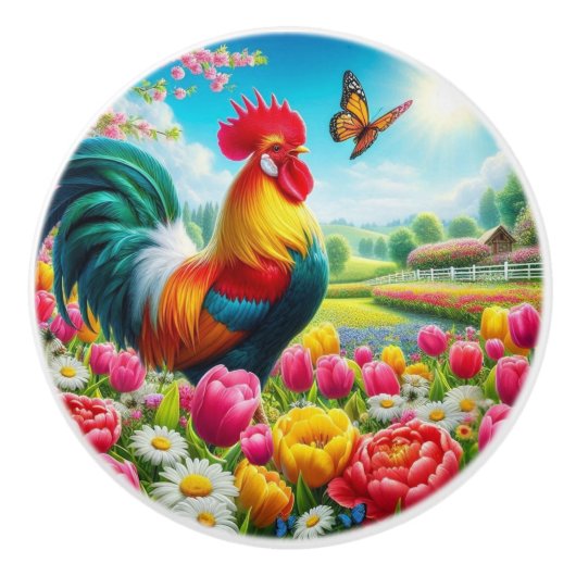 Blumengestelle/Federhirsche/Hühnerbilder Keramikknauf (Vorderseite)