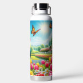 Blumengestelle/Federhirsche/Hühnerbilder Trinkflasche (Rückseite)