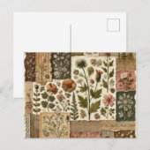 Blumengestepptes Blumenmuster mit grünem Rosa Postkarte (Vorne/Hinten)