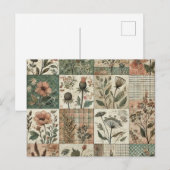 Blumengestepptes Blumenmuster mit grünem Rosa Postkarte (Vorne/Hinten)