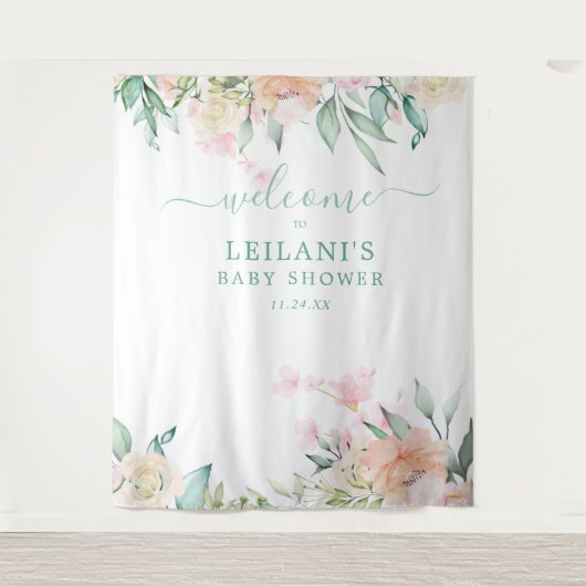 Blumengewächse Pastel Wreath Botanischer Empfang Wandteppich (Vorderseite)