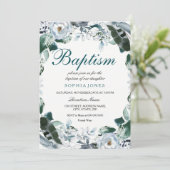 Blumengewässer Aquamarin grüne Taufe Einladung (Stehend Vorderseite)