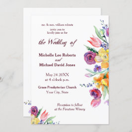 Blumengewässer auf weißer Hochzeit Einladung