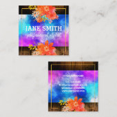 Blumengewässer Bouquet Gold Grenze Rustikales Holz Quadratische Visitenkarte (Vorne/Hinten)