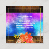 Blumengewässer Bouquet Gold Grenze Rustikales Holz Quadratische Visitenkarte (Rückseite)