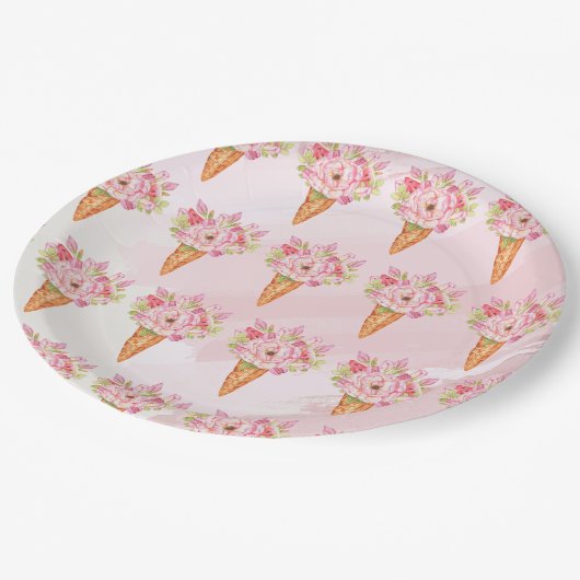 Blumengewässer Eiscreme Brautparty Pappteller (Schrägansicht)