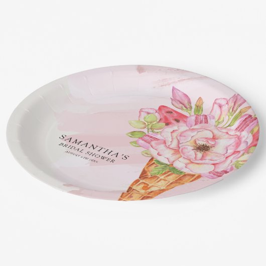 Blumengewässer Eiscreme Brautparty Pappteller (Schrägansicht)