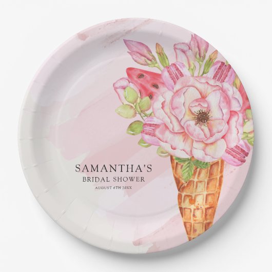 Blumengewässer Eiscreme Brautparty Pappteller (Vorderseite)