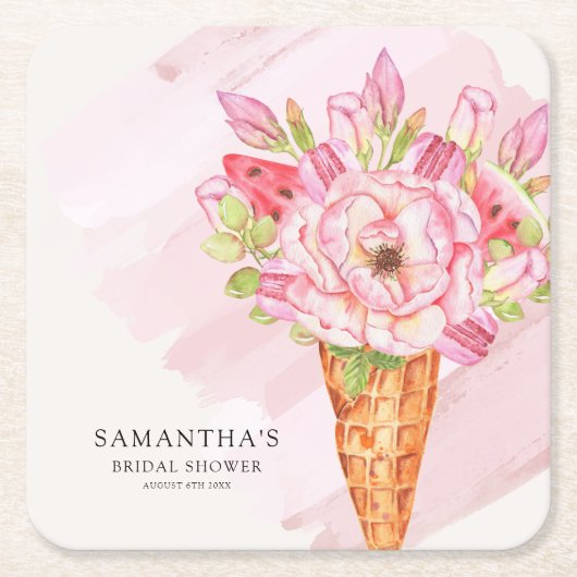 Blumengewässer Eiscreme Brautparty Rechteckiger Pappuntersetzer (Vorderseite)