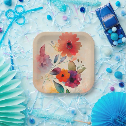 Blumengewässer Orange Lavendel Pink Blume Pappteller (Party)