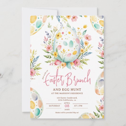 Blumengewässer Osterbrunch und Eierjagd Einladung (Vorderseite)