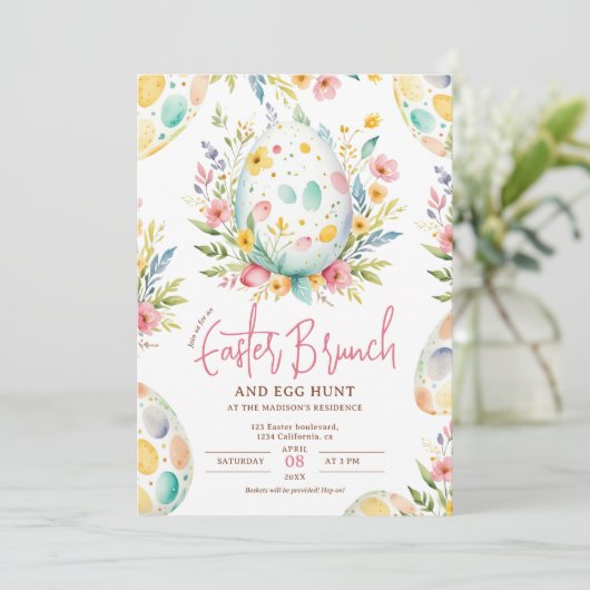 Blumengewässer Osterbrunch und Eierjagd Einladung (Stehend Vorderseite)