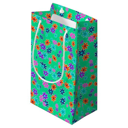 Blumengewebe nahtlos Muster farbig Kleine Geschenktüte (Vorderseite Schrägansicht)