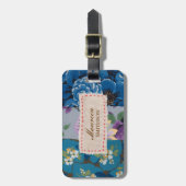 Blumengewebe-Patchwork (blau) personalisiert Gepäckanhänger (Vorderseite vertikal)