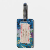 Blumengewebe-Patchwork (blau) personalisiert Gepäckanhänger (Rückseite vertikal)