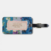 Blumengewebe-Patchwork (blau) personalisiert Gepäckanhänger (Rückseite horizontal)