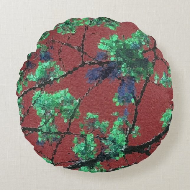 Blumengewebe, rot rundes kissen (Vorderseite)