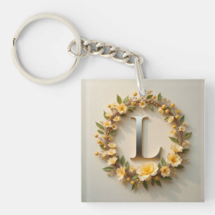 Blumengewinde Golden Letter L Elegantes Monogramm  Schlüsselanhänger