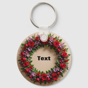 Blumengewinde mit roten Rosen und rosa Blüten Schlüsselanhänger