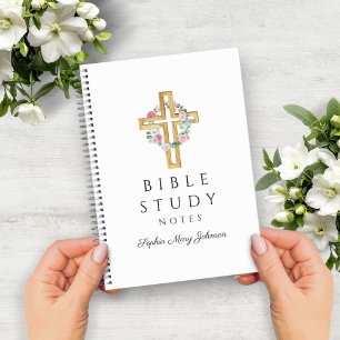 Blumengewinde religiöses Kreuz Bibelstudium Notizblock