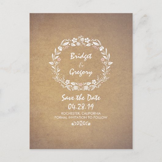 Blumengewinde Vintage Save The Date Postkarten (Vorderseite)