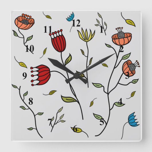 Blumengewürze Blume Muster Illustration Quadratische Wanduhr (Vorderseite)