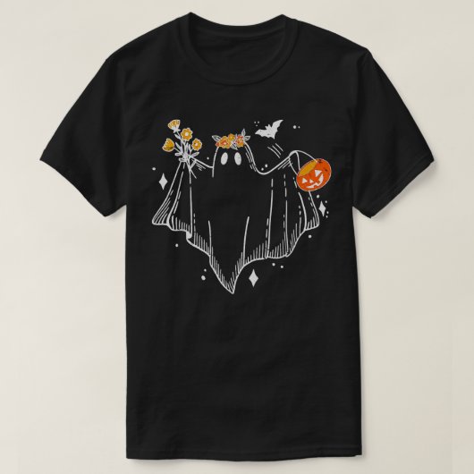Blumenghost mit Pumpkin Niedlicher HerbstHalloween T-Shirt (Design vorne)
