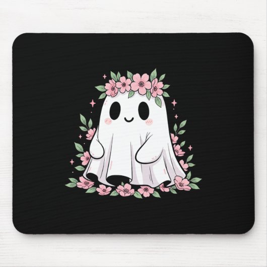 Blumenghost-Shirt Rosa Blume Niedlich Spooky Octob Mousepad (Vorne)