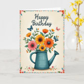 Blumengießkanne Geburtstagskarte Karte (Gelbe Blume)