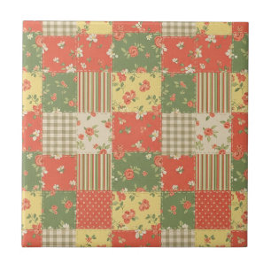 Blumengingham-Patchwork im Vintage-Landhausstil Fliese