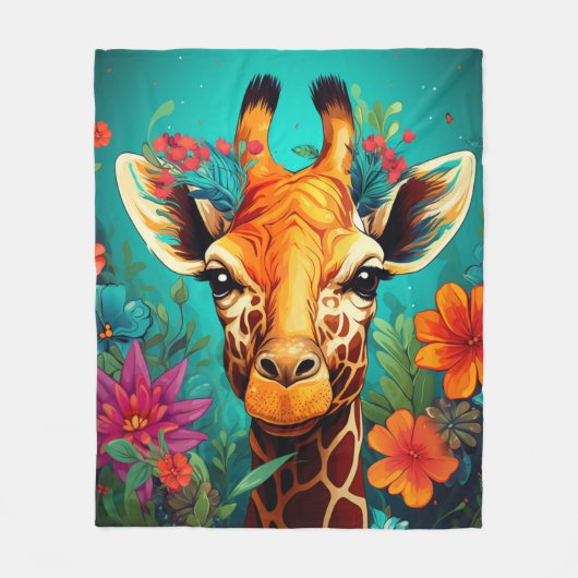 Blumengiraffe Portrait-9319 Fleecedecke (Vorderseite)