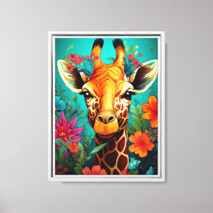 Blumengiraffe Portrait-9319 Leinwanddruck