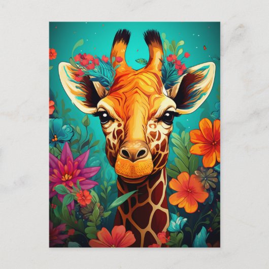 Blumengiraffe Portrait-9319 Postkarte (Vorderseite)