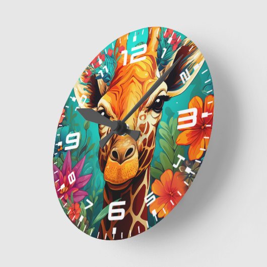 Blumengiraffe Portrait-9319 Runde Wanduhr (Winkel)