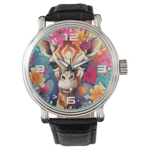 Blumengiraffe Portrait-9320 Armbanduhr